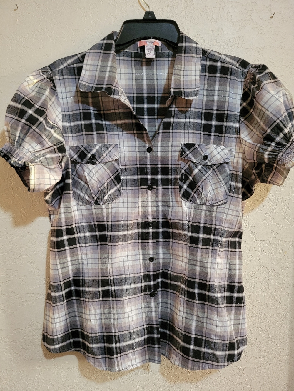 Plaid Button-Front Women’s Skirt in Black and Gray